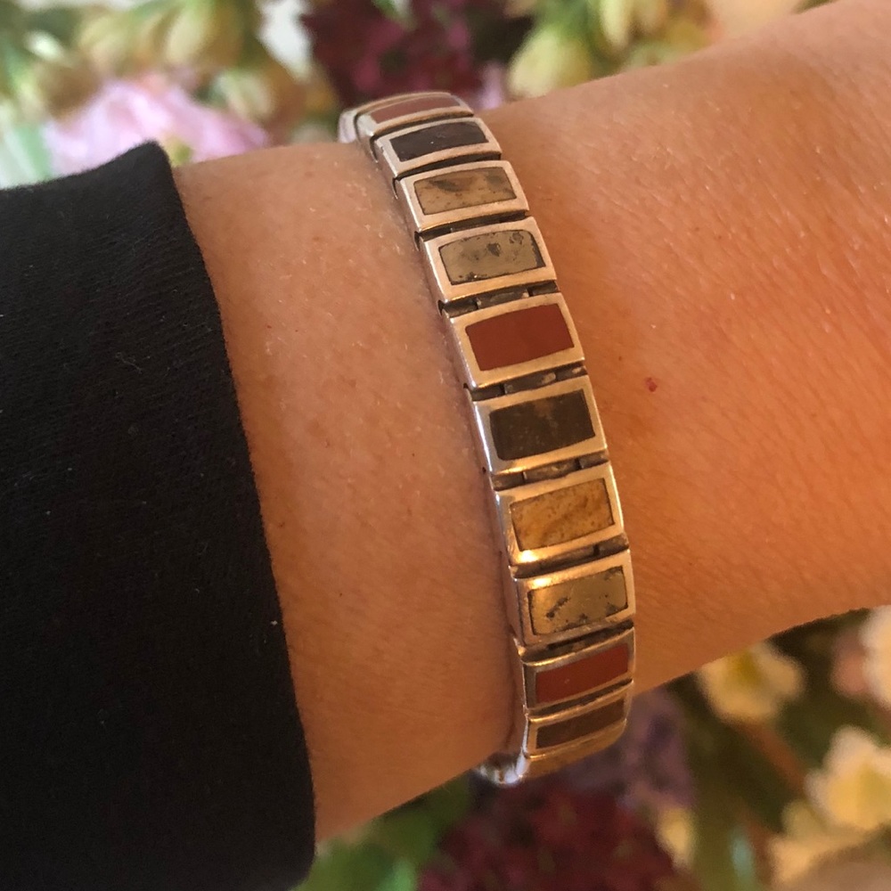 Silpada Sterling Silver, Pyrite, Red Jasper, Bronzite Stone Bracelet B1259